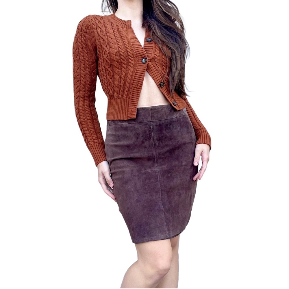 Vintage BB Dakota Brown Genuine Leather Suede High Wasted Pencil Skirt 7/8